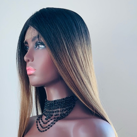 Long Straight 28” Ombre Brown Coral Premium Fiber Lace Front Wig - Picture 10 of 15
